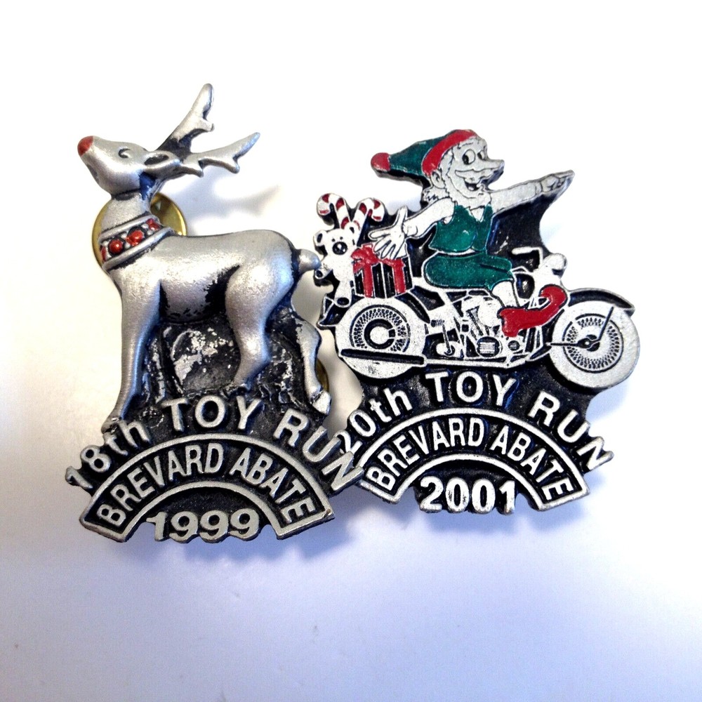 (2) Vintage Lady Hawk Motorcycle Toy Run Biker Pins 1999 18th  & 2001 20th